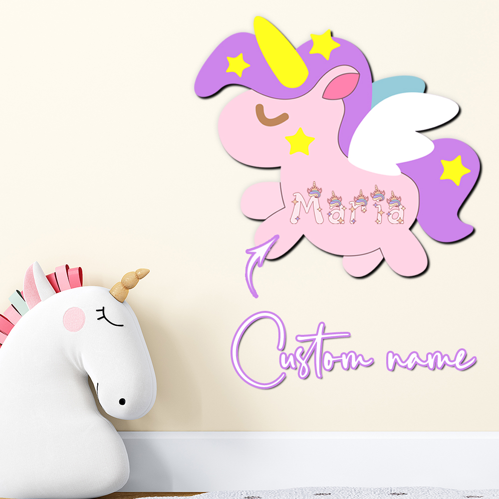 Baby Nursery Girl - Aangepaste eenhoorn houten naamplaatje gepersonaliseerde 3D