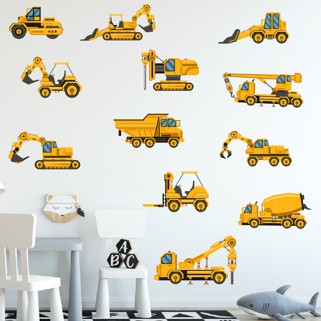 Baby Nursery Wallpaper - Cartoon graafmachine techniek auto muursticker zelfklevende