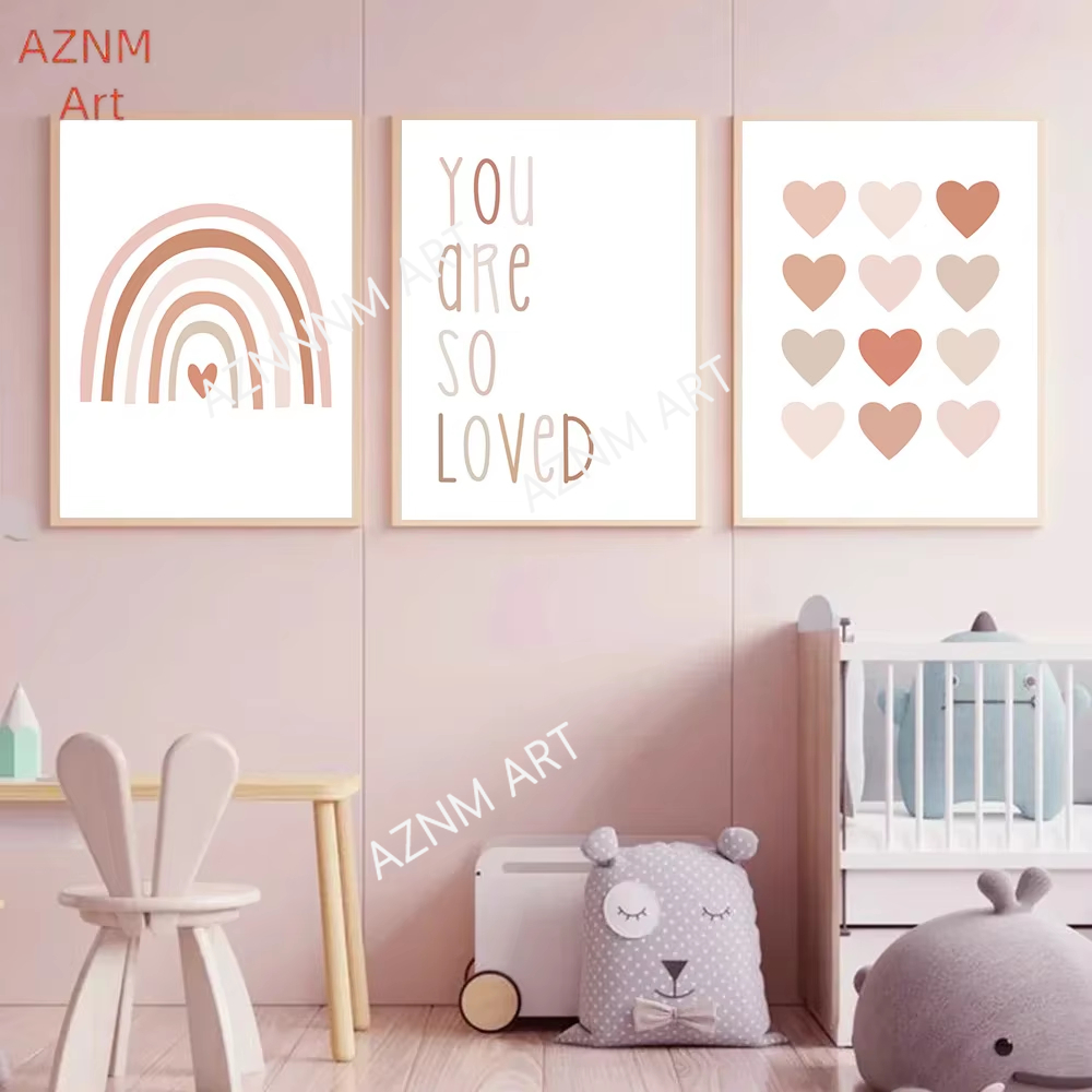 Baby Nursery Girl - 1/3PCS, cartoon hart regenboog roze muur