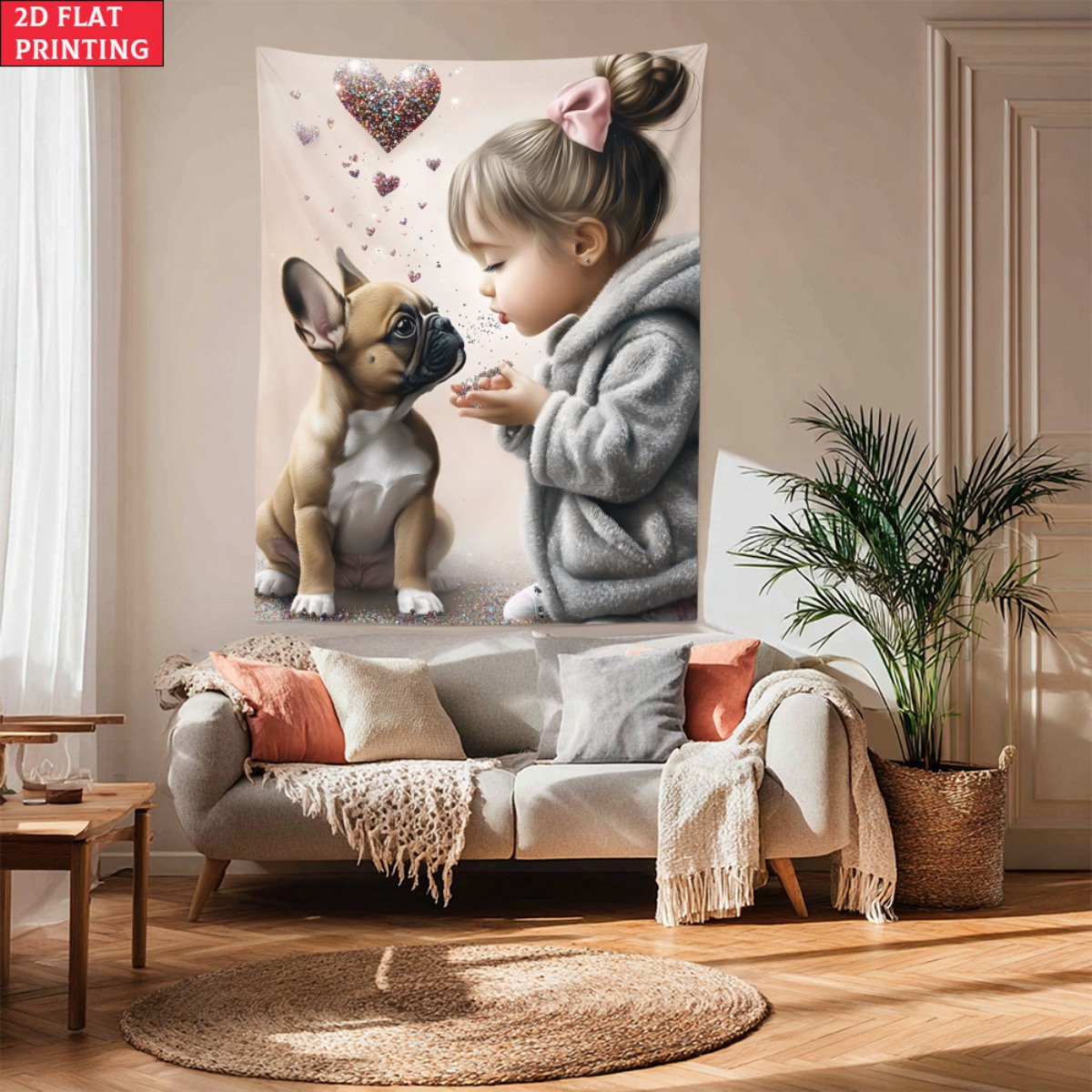 Baby Nursery Girl - Meisje met Franse bulldog puppy hart