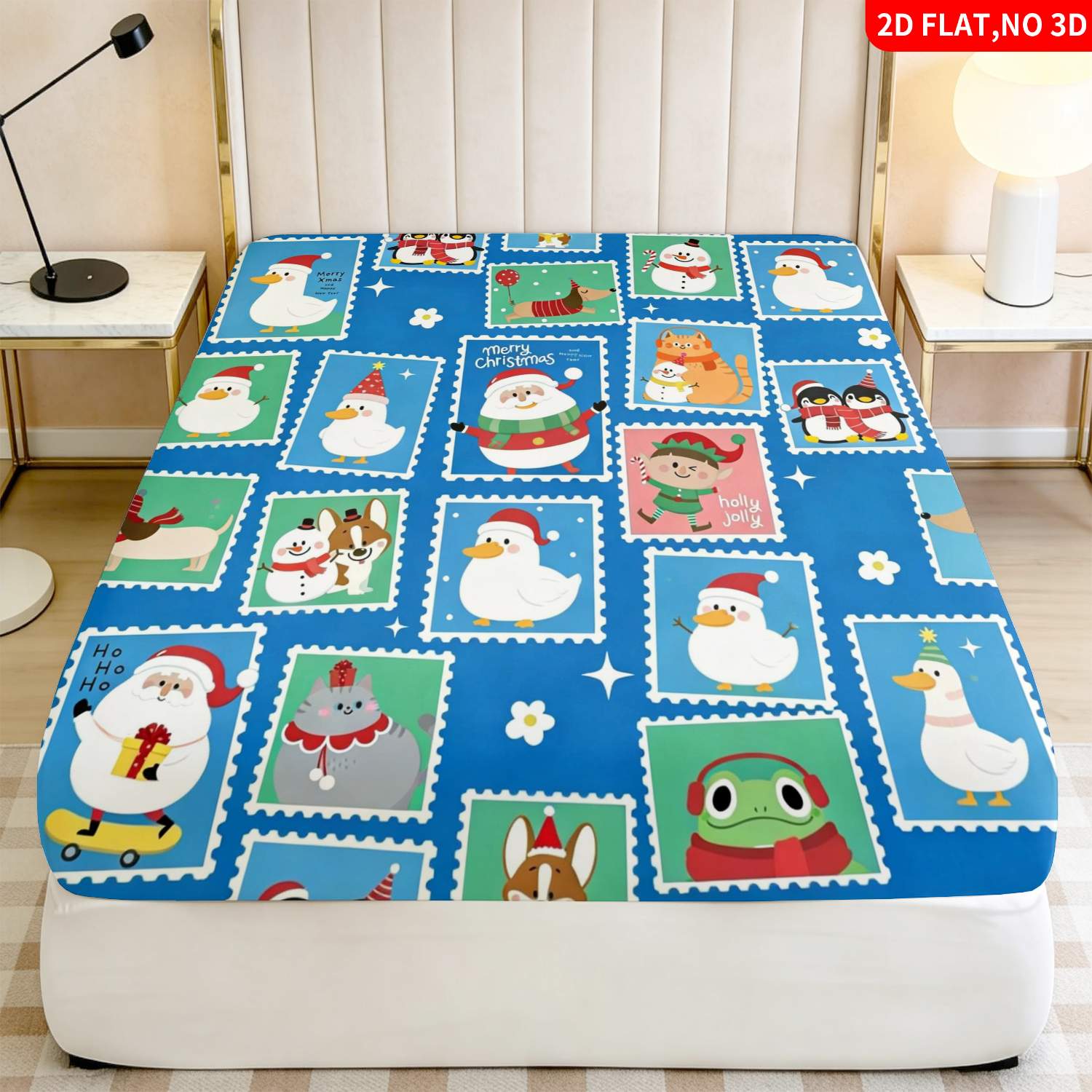 Baby Nursery Bedding - Kerst-dierenprint blauwe beddengoedset, matrasbeschermer, ademend polyester