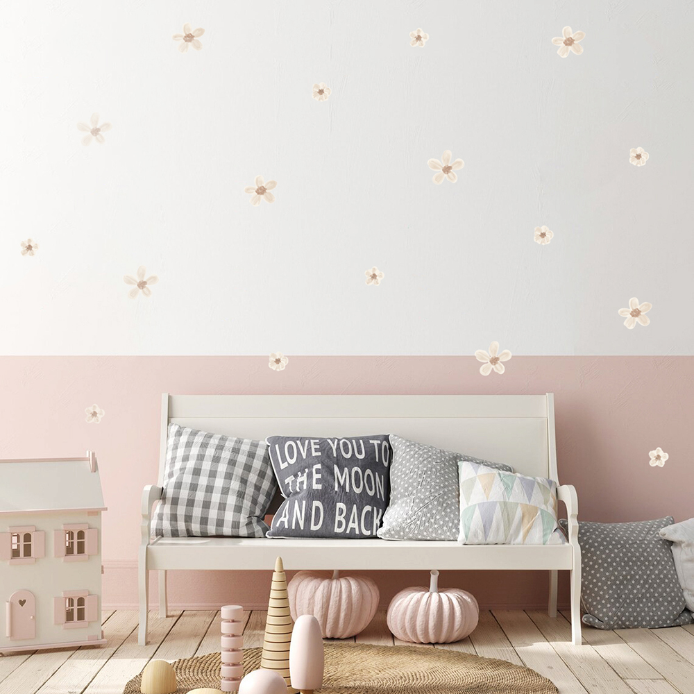 Baby Nursery Wallpaper - Boho effen gekleurde bloemen kinderkamer muurstickers