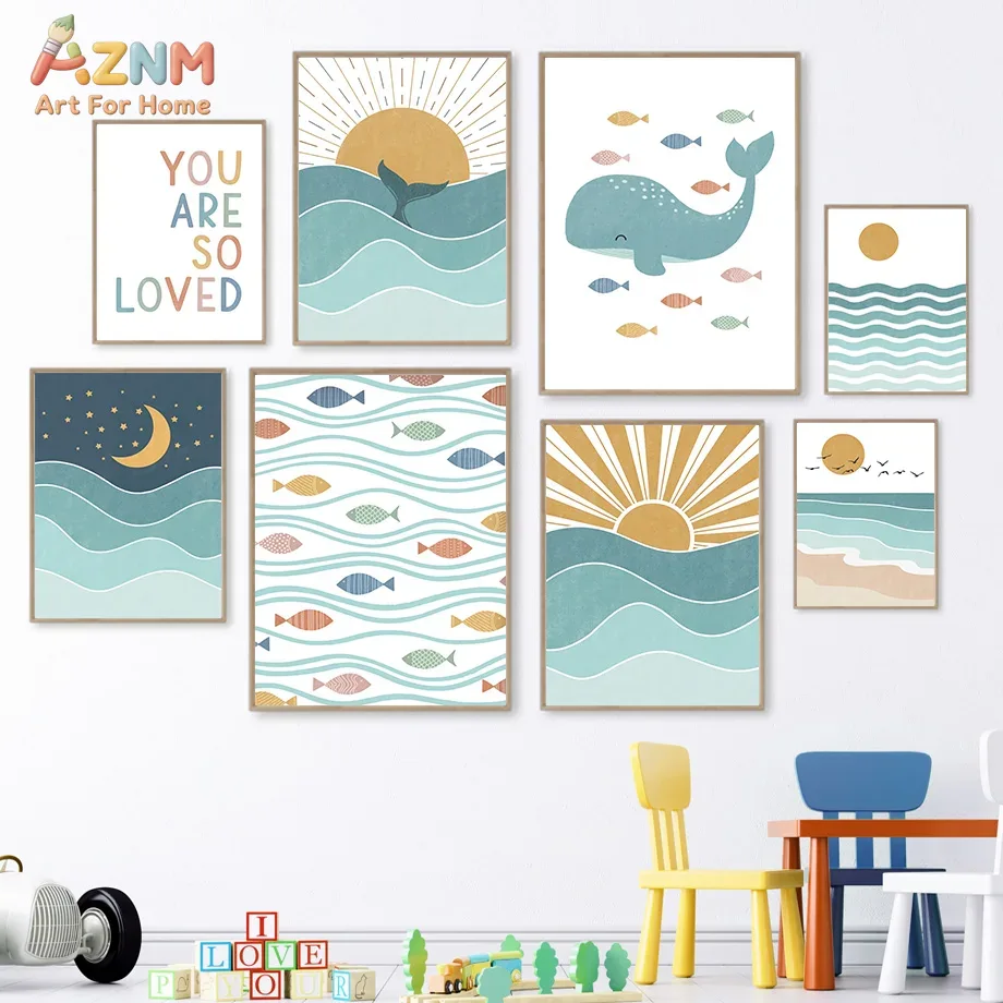 Baby Nursery Girl - AZNM Boho Oceaan Canvas Wanddecoratie Schattige