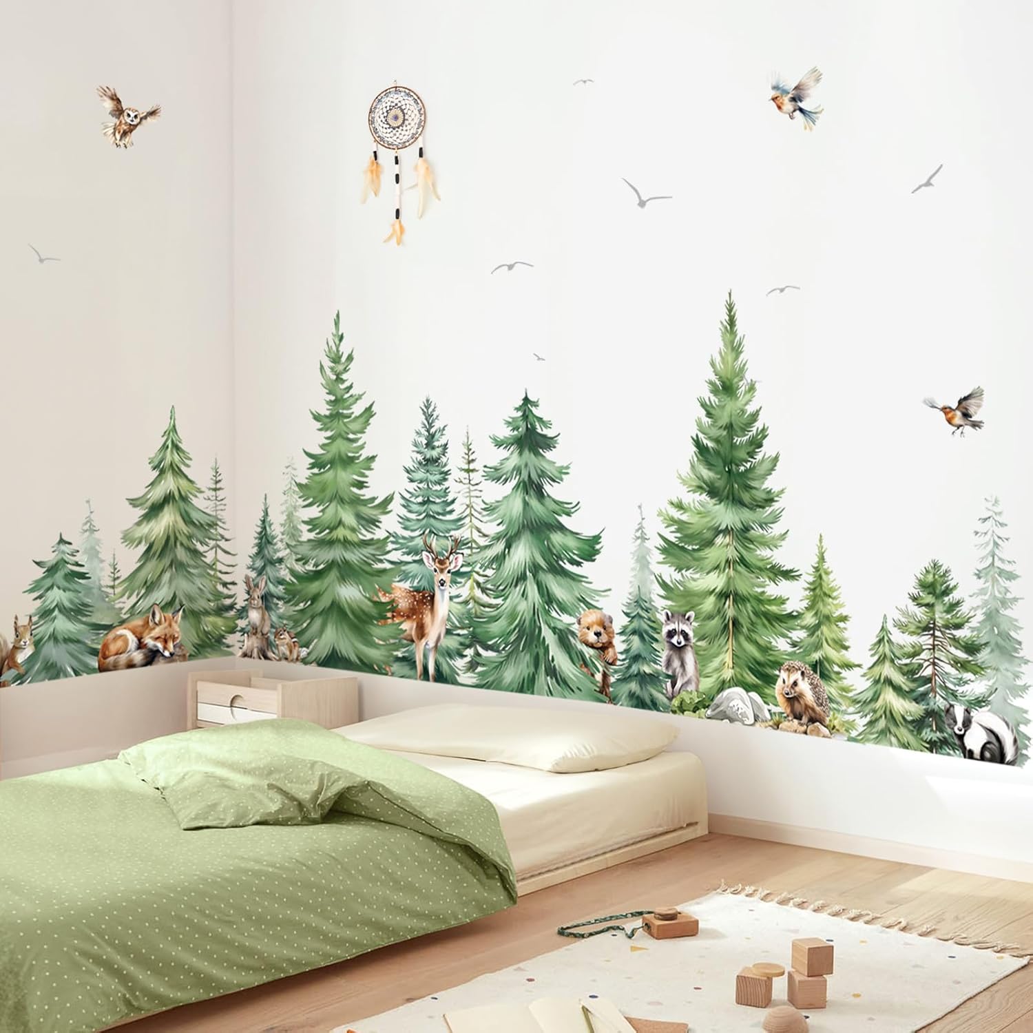 Baby Nursery Tree - Grote aquarel pijnboom dieren muurstickers kinderkamer