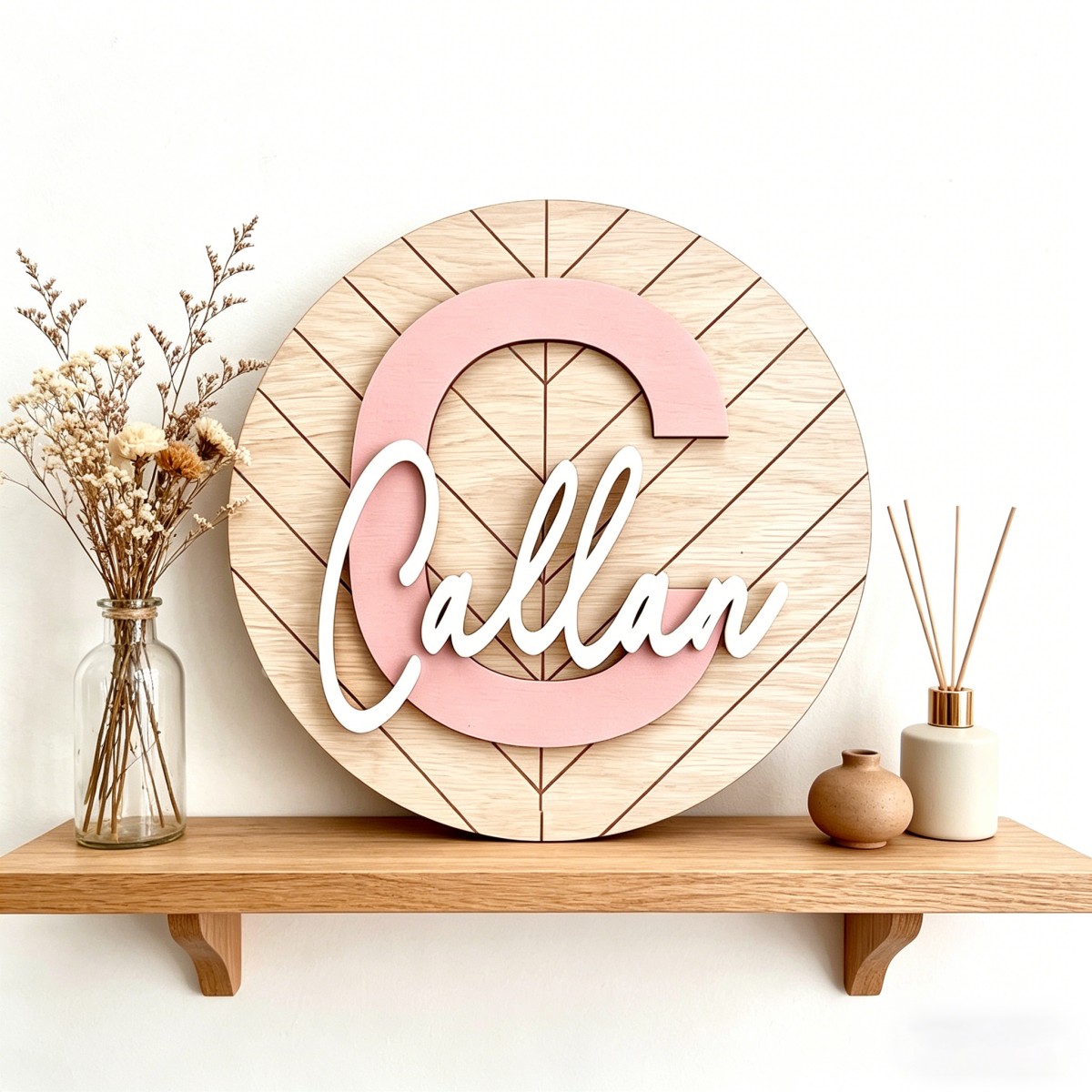 Baby Nursery Office - 1Pc Aangepaste Ronde Geometrische Houten Naamplaat,
