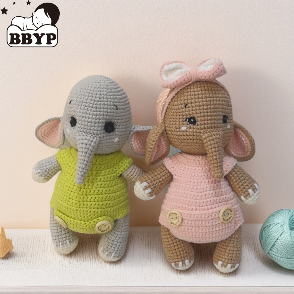 Baby Nursery Game - Handgemaakte gehaakte olifant paar knuffels -