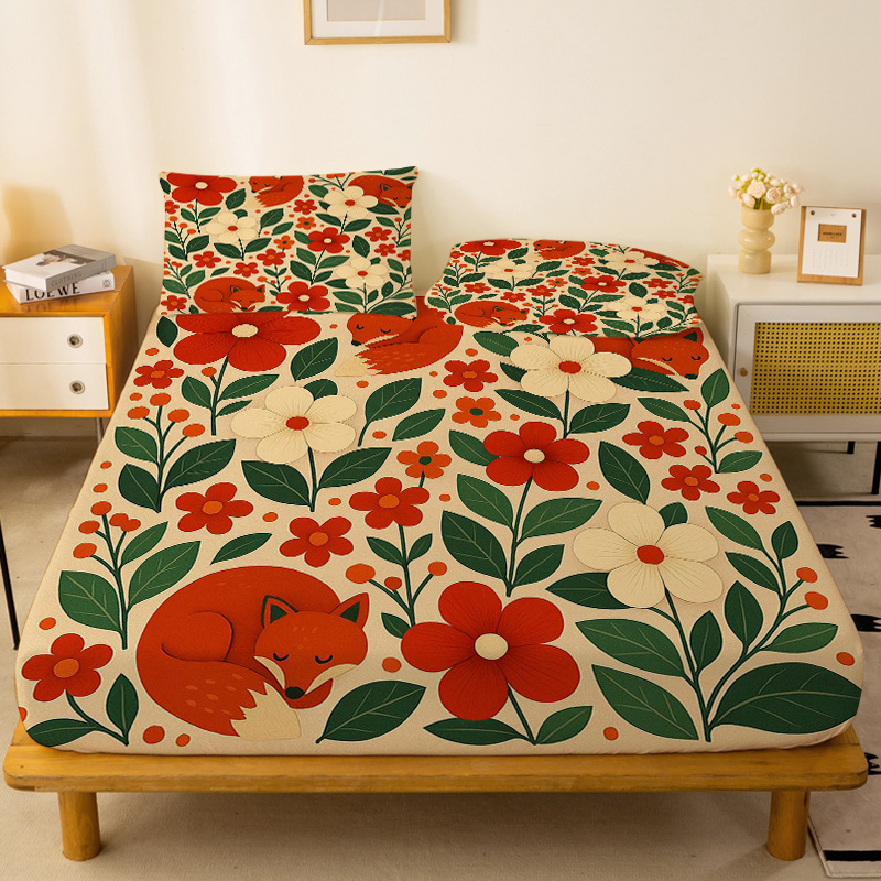 Baby Nursery Bedding - Twee Kleine Vossen Bloemenlaken Matrasbeschermer Ademend