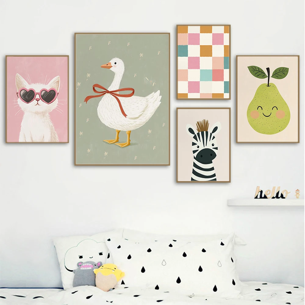 Baby Nursery Murals - Kamerprints Muurkunst Babydier Kat Gans Giraffe