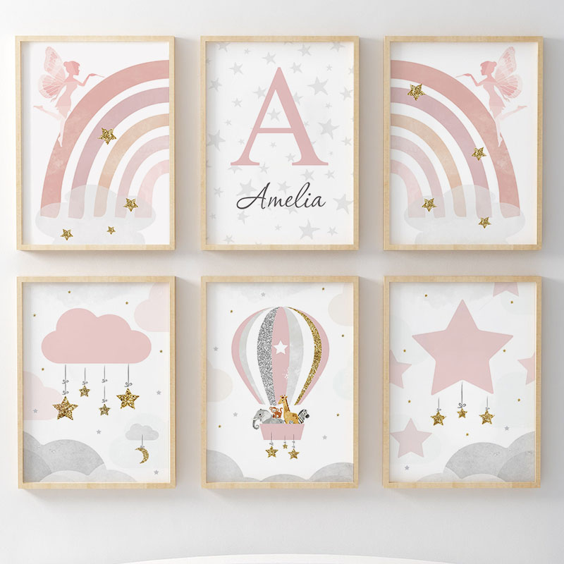 Baby Nursery Room - Roze Engel Meisje Regenboog Muurkunst Kinderkamer
