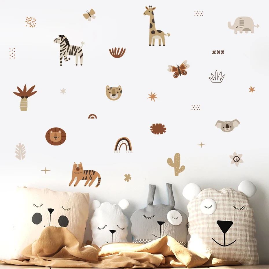 Baby Nursery Wallpaper - Cartoon Afrika Dieren Olifant Zebra Cactus