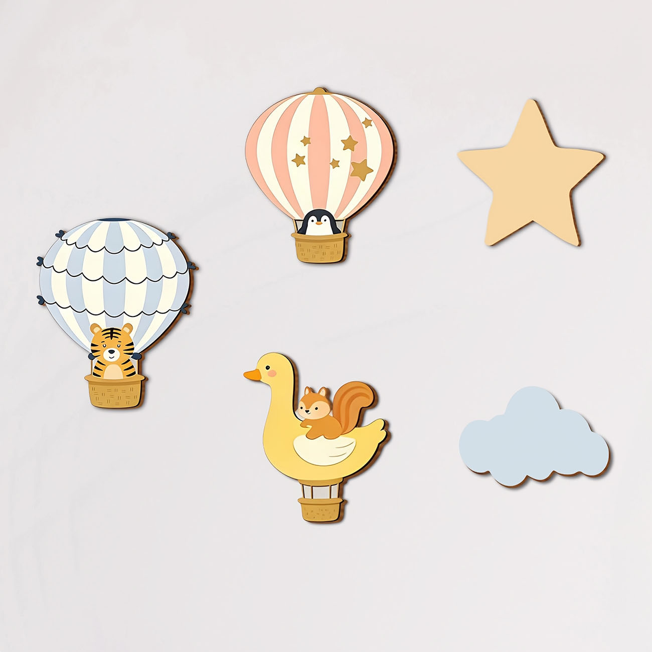Baby Nursery Wallpaper - 5 stuks dieren heteluchtballon houten muurstickers