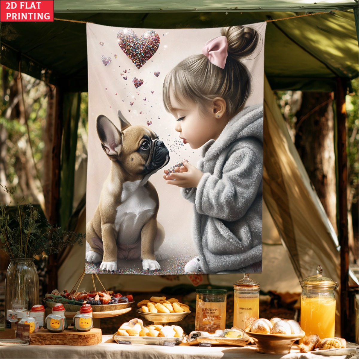 Meisje met Franse bulldog pupp - Baby Nursery Girl recensie en prijs