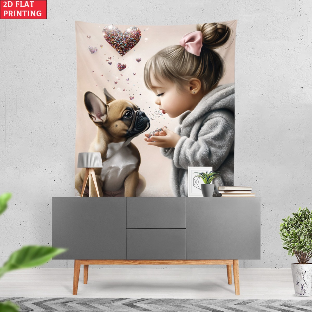 Meisje met Franse bulldog pupp - Baby Nursery Girl recensie en prijs