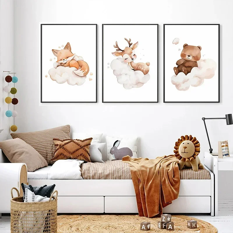 Cartoon Cloud Animal Canvas Sc - Baby Nursery Murals recensie en prijs
