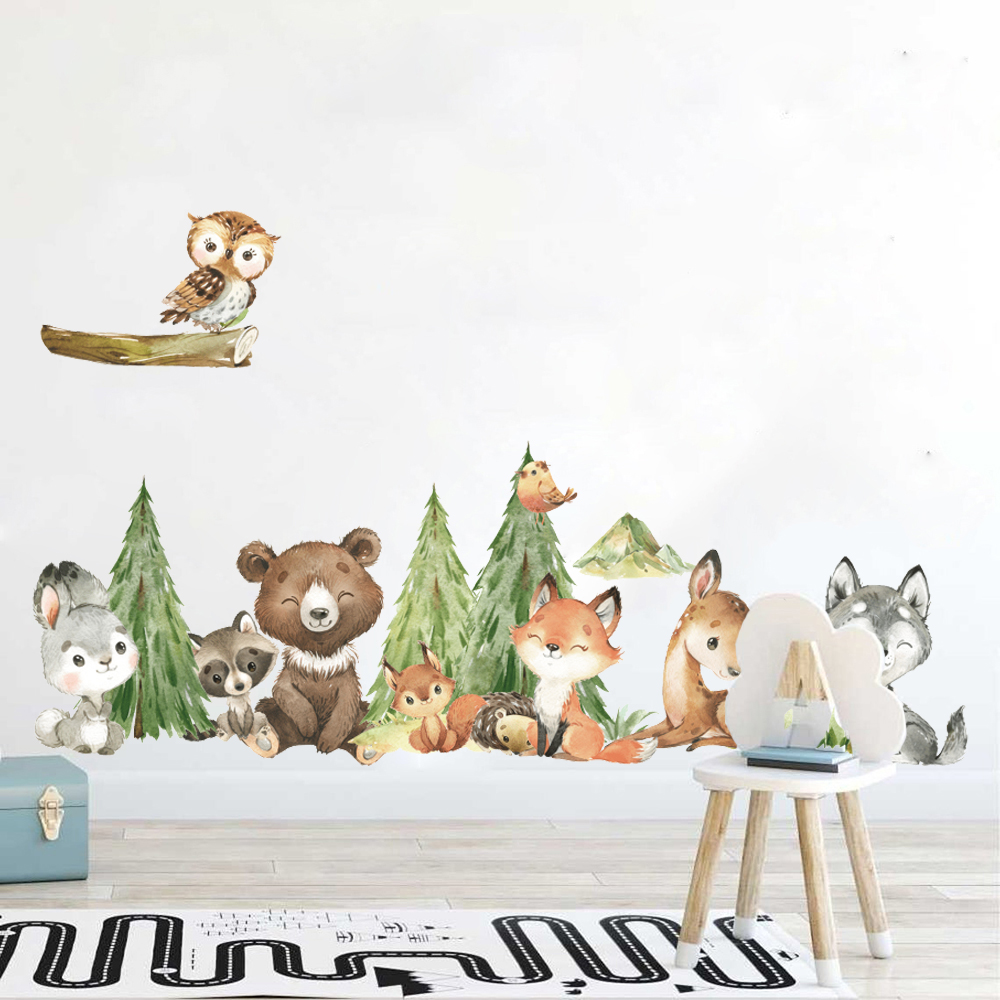 Cartoon aquarel bos dier muurs - Baby Nursery Wallpaper recensie en prijs