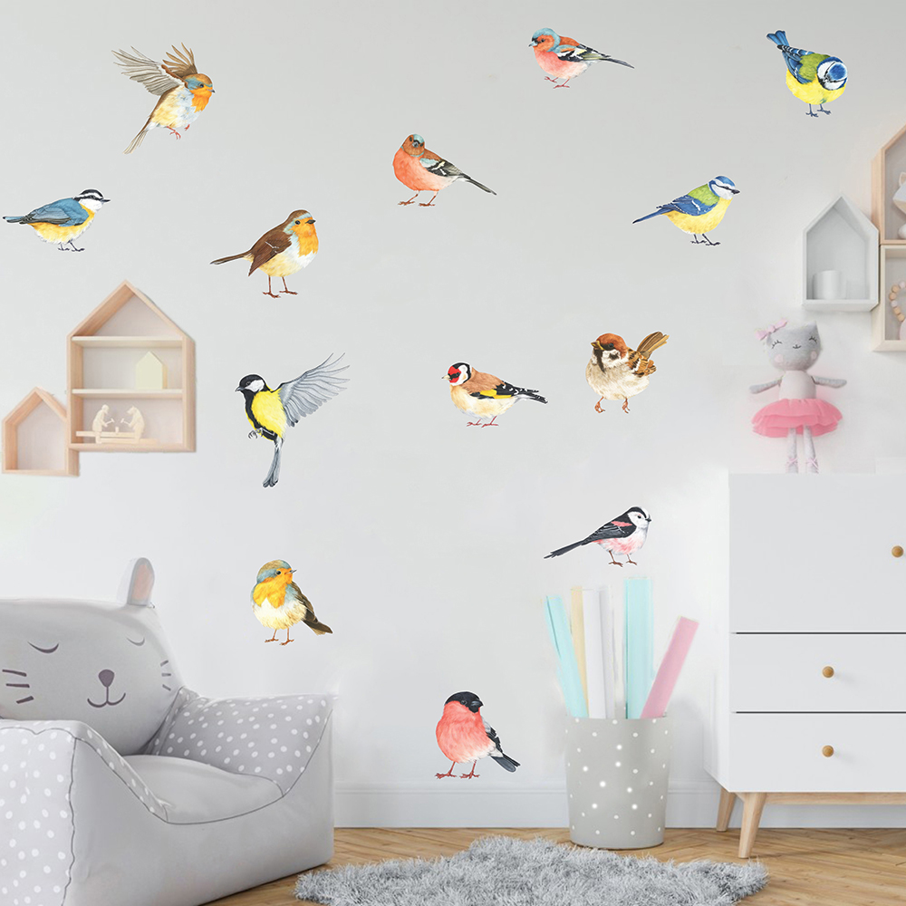 13 stuks kleine vogels muursti - Baby Nursery Wallpaper recensie en prijs